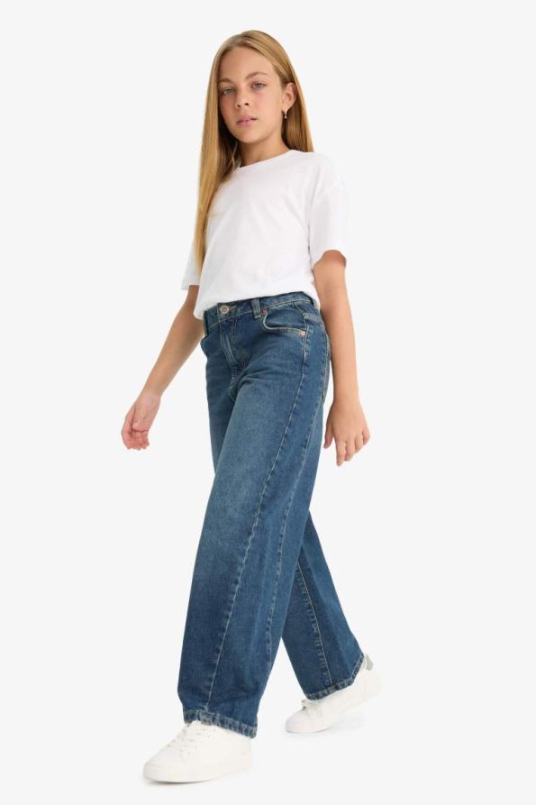 Girls' School Balloon Fit Wide Leg Jeans