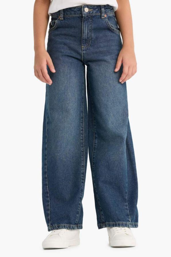 Girls' School Balloon Fit Wide Leg Jeans