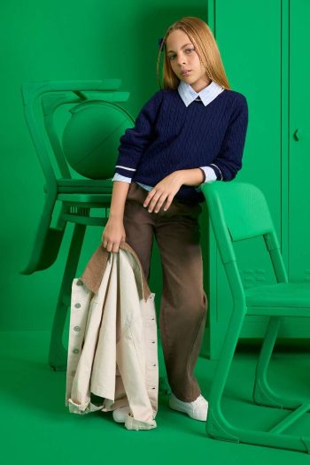 Girls' Balloon Fit Oval Leg Gabardine School Pants