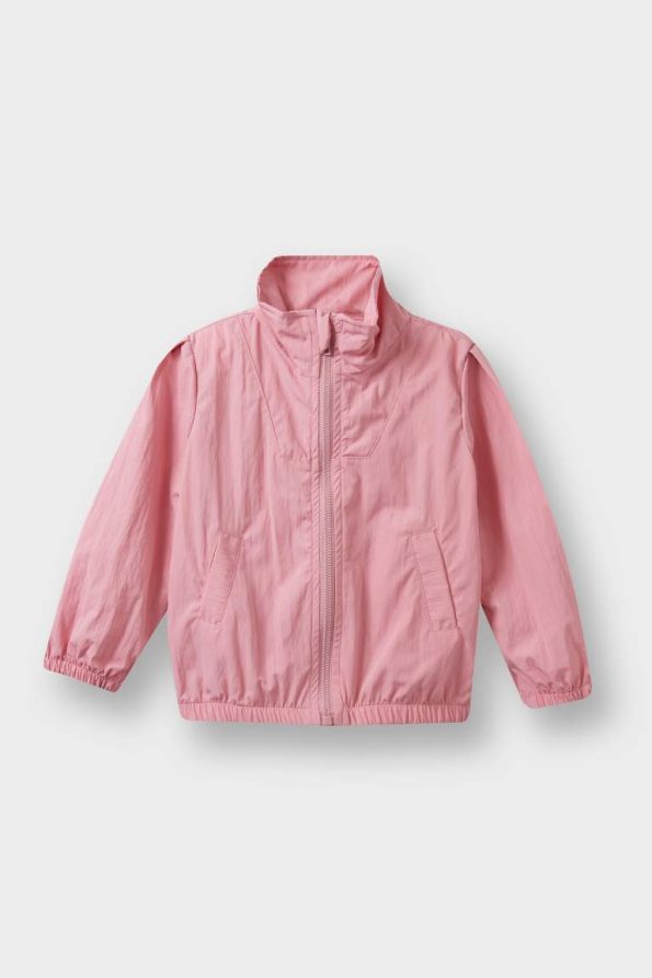 Girls' Baby Elastic Waist Shirt Collar Zipper Pocket Parachute Raincoat