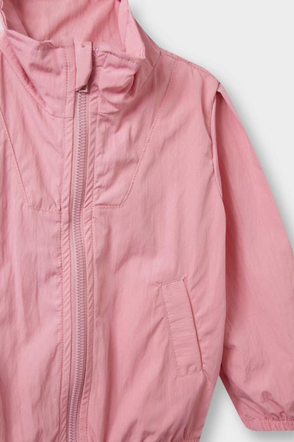 Girls' Baby Elastic Waist Shirt Collar Zipper Pocket Parachute Raincoat