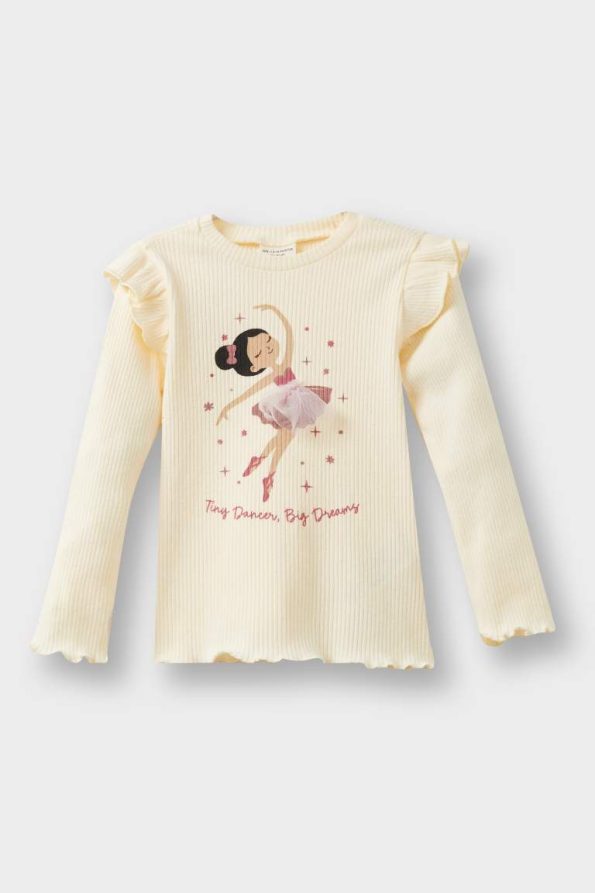 Girls' Long Sleeve Ballet Print Ribbed T-Shirt
