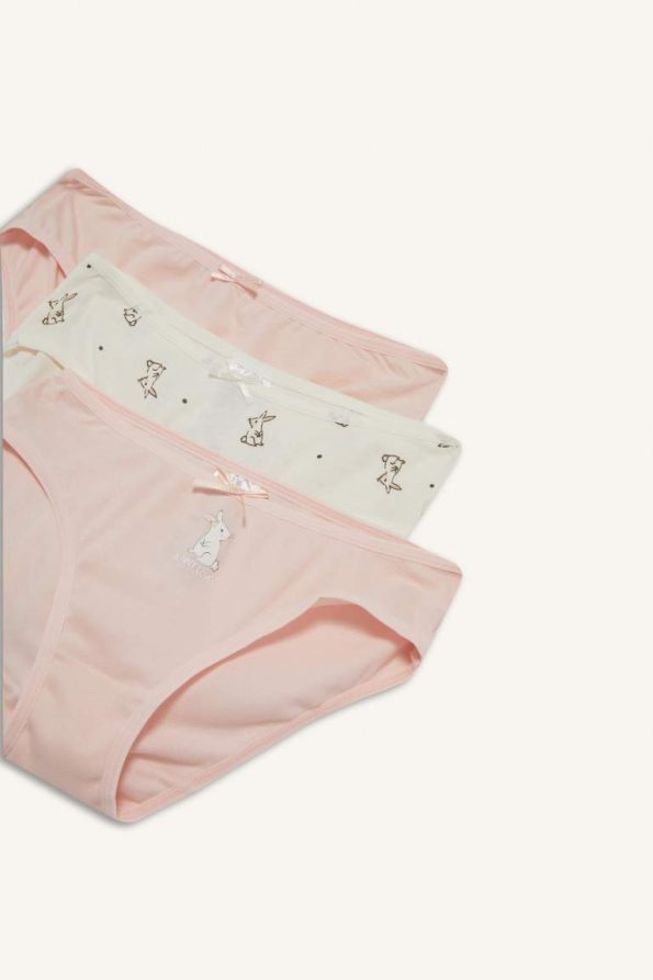 Girls' Rabbit Print Ribbed 3-Pack Briefs