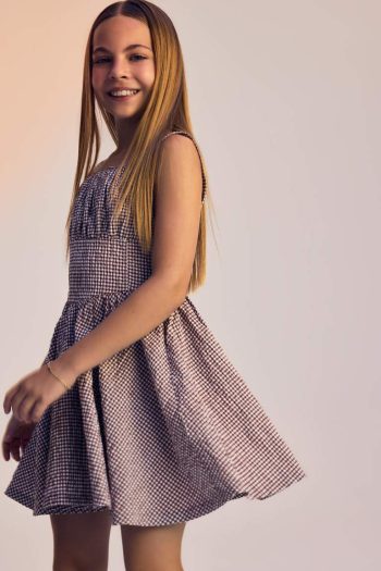 Girls' Checkered Crinkle Viscose Strappy Dress