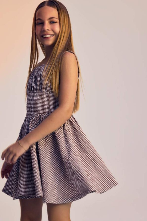 Girls' Checkered Crinkle Viscose Strappy Dress