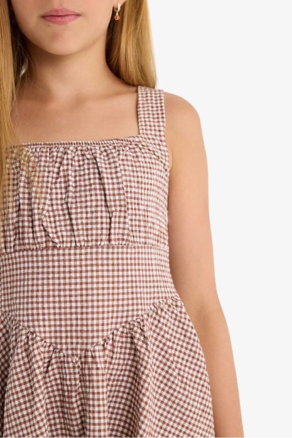 Girls' Checkered Crinkle Viscose Strappy Dress