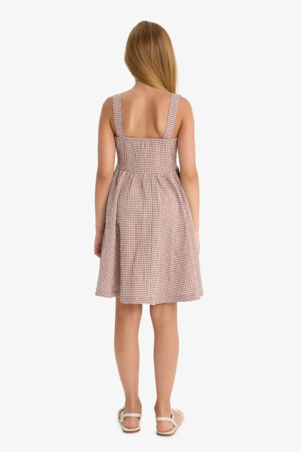Girls' Checkered Crinkle Viscose Strappy Dress