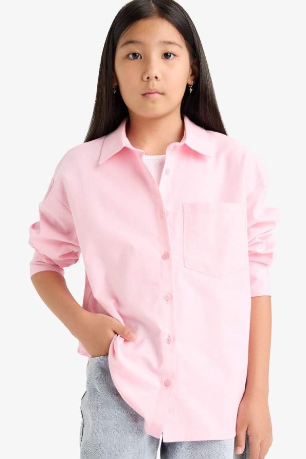 Girls' Two-Piece School Oxford Long Sleeve Shirt and T-Shirt Set
