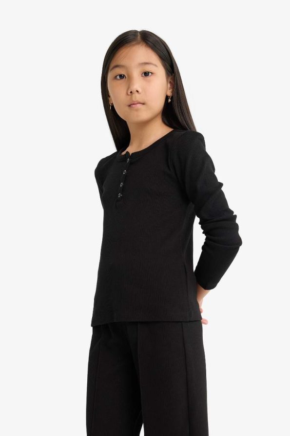 Girls' Two-Piece Set Ribbed Long Sleeve T-Shirt and Sweatpants