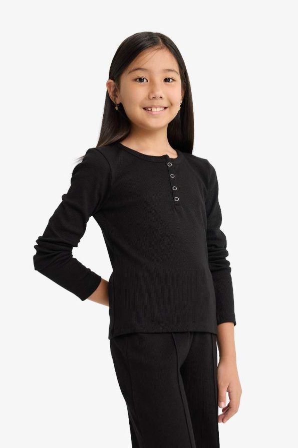 Girls' Two-Piece Set Ribbed Long Sleeve T-Shirt and Sweatpants