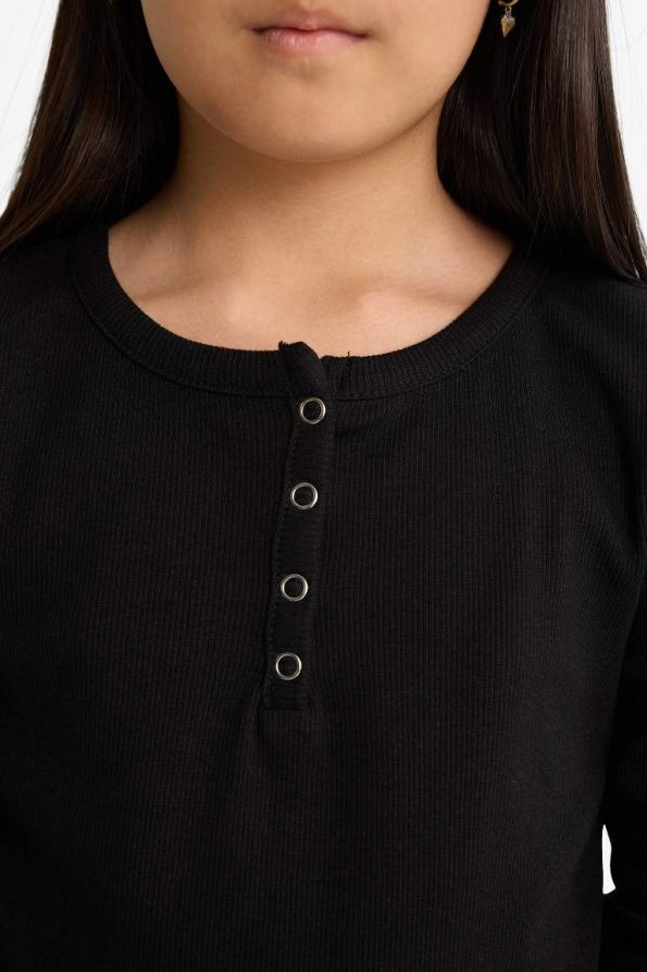 Girls' Two-Piece Set Ribbed Long Sleeve T-Shirt and Sweatpants