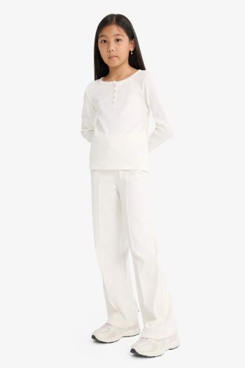 Girls' 2-Piece Set Ribbed Long Sleeve T-Shirt and Sweatpants