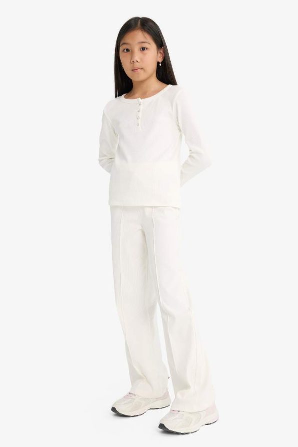 Girls' 2-Piece Set Ribbed Long Sleeve T-Shirt and Sweatpants