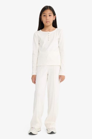 Girls' 2-Piece Set Ribbed Long Sleeve T-Shirt and Sweatpants