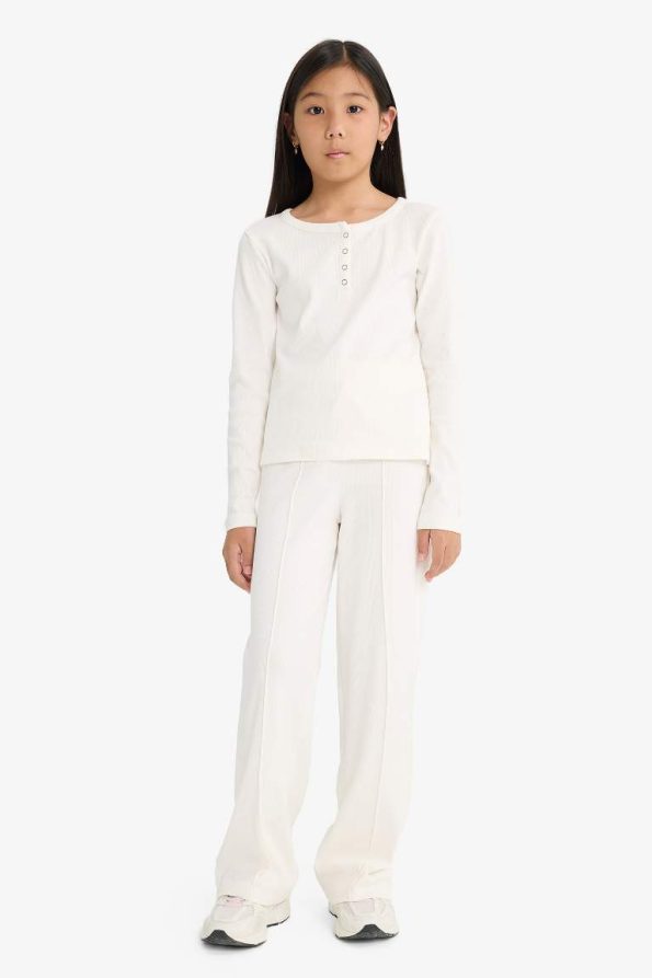 Girls' 2-Piece Set Ribbed Long Sleeve T-Shirt and Sweatpants