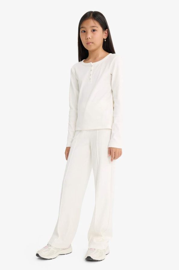 Girls' 2-Piece Set Ribbed Long Sleeve T-Shirt and Sweatpants