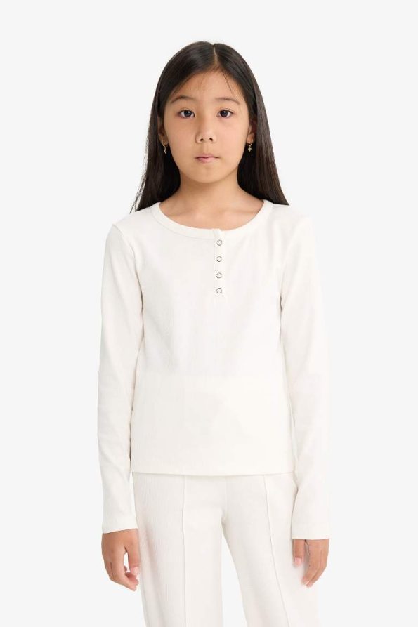 Girls' 2-Piece Set Ribbed Long Sleeve T-Shirt and Sweatpants