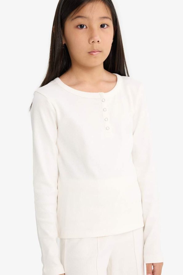 Girls' 2-Piece Set Ribbed Long Sleeve T-Shirt and Sweatpants