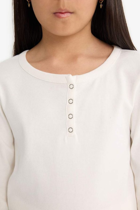 Girls' 2-Piece Set Ribbed Long Sleeve T-Shirt and Sweatpants