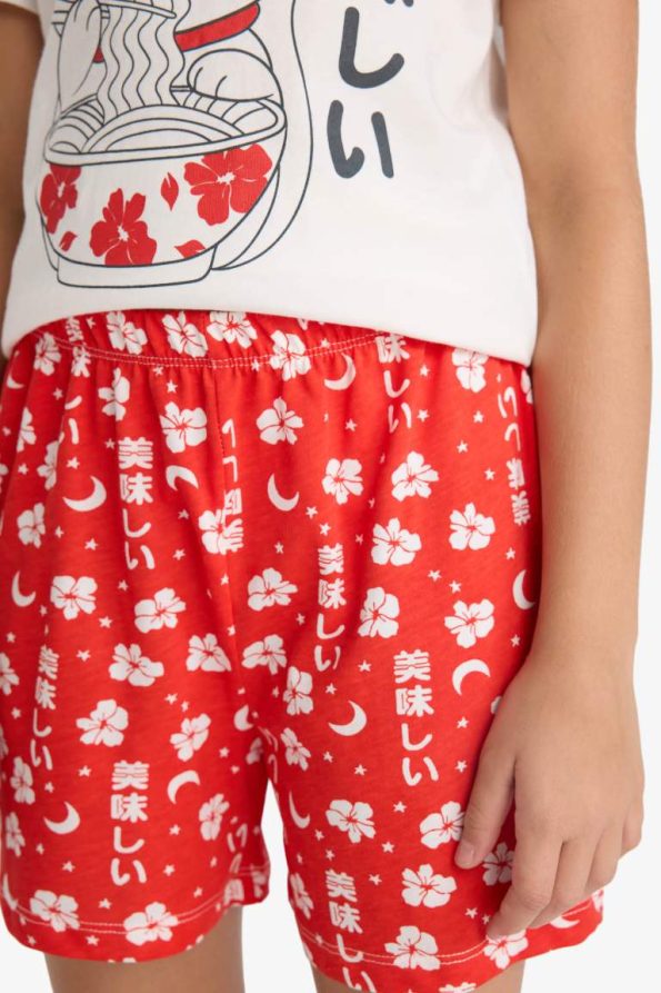 Girls' Printed Short Sleeve Pajama Set with Patterned Shorts
