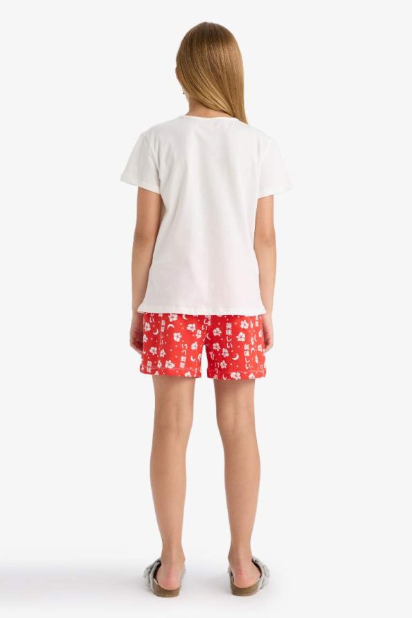 Girls' Printed Short Sleeve Pajama Set with Patterned Shorts
