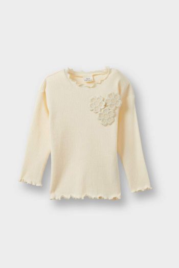 Girls' Standard Fit Floral Ribbed Long Sleeve T-Shirt