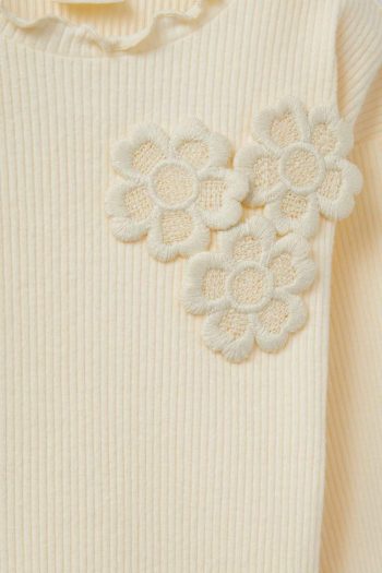 Girls' Standard Fit Floral Ribbed Long Sleeve T-Shirt