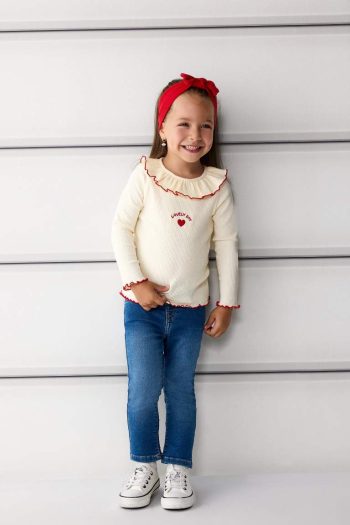 Girls' Standard Fit Ribbed Long Sleeve T-Shirt