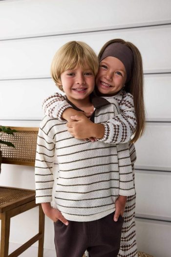Boys' Striped Long Sleeve T-Shirt with Sweater Collar