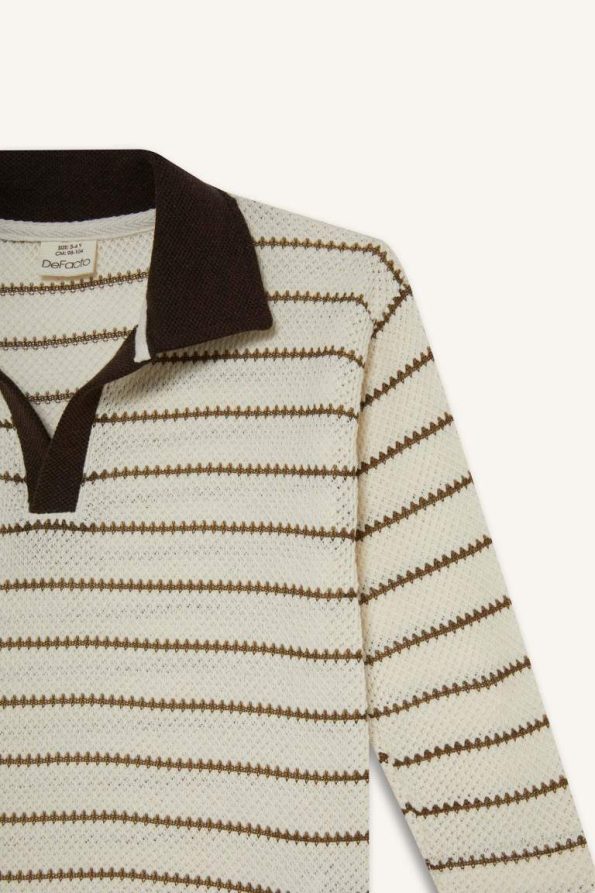 Boys' Striped Long Sleeve T-Shirt with Sweater Collar