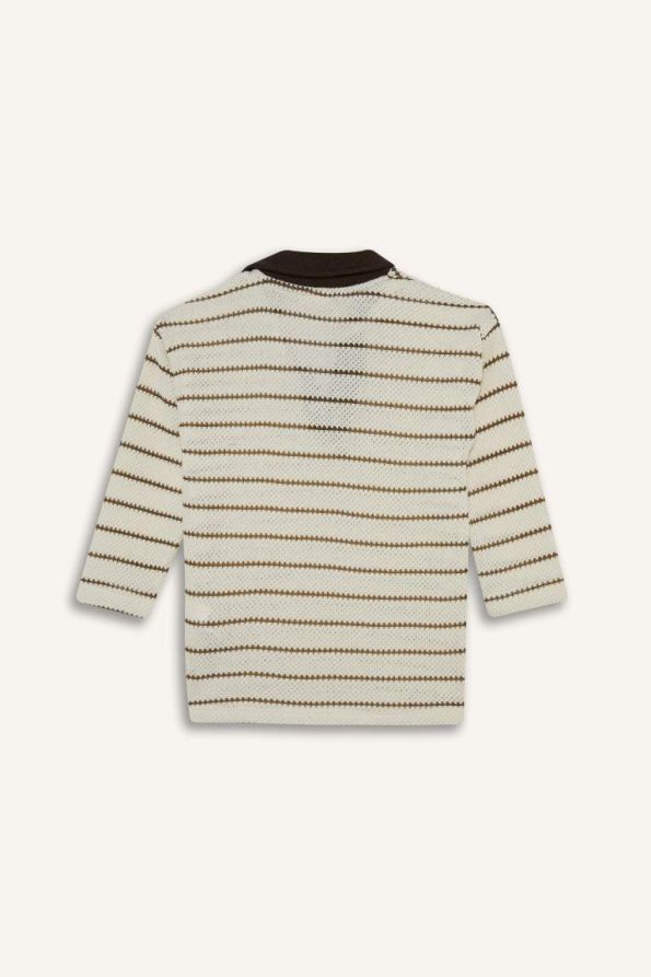 Boys' Striped Long Sleeve T-Shirt with Sweater Collar