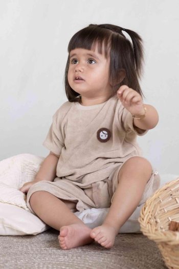 Towel Short Sleeve Beige Baby Set