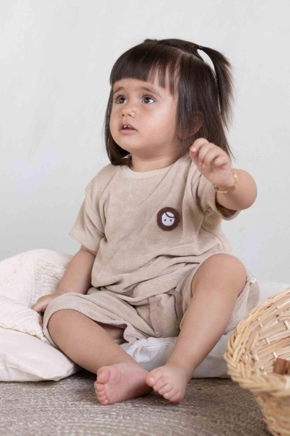 Towel Short Sleeve Beige Baby Set