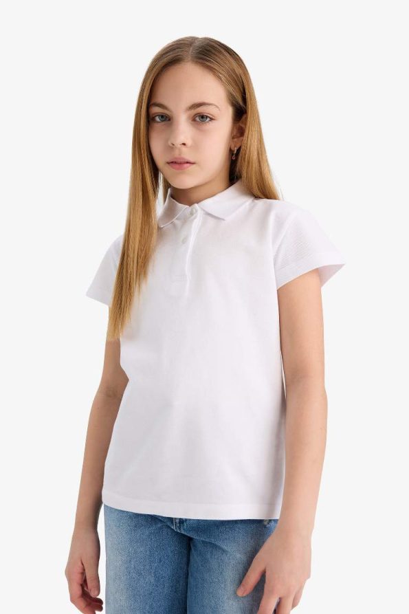 Girls' Basic Cotton Short Sleeve Polo T-Shirt