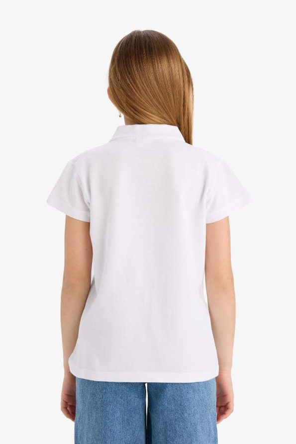 Girls' Basic Cotton Short Sleeve Polo T-Shirt
