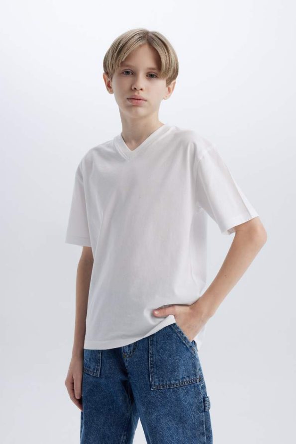 Boys' Basic V-Neck Short Sleeve T-Shirt