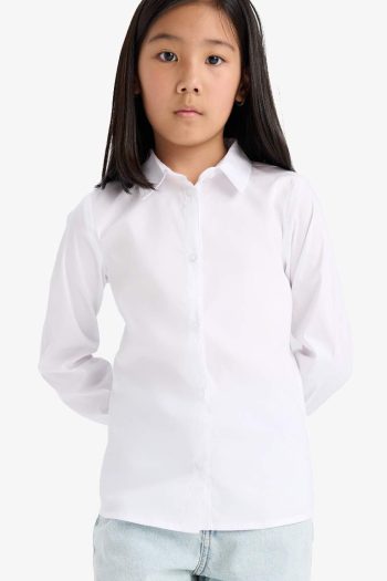 Girls' Slim Fit Long Sleeve School Shirt