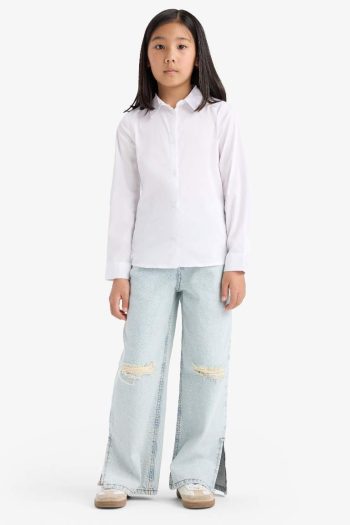 Girls' Slim Fit Long Sleeve School Shirt