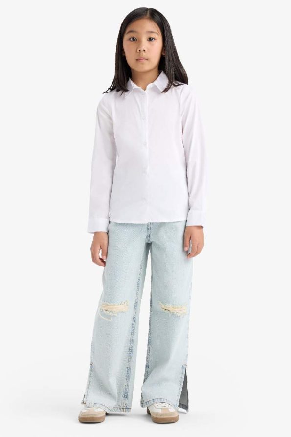 Girls' Slim Fit Long Sleeve School Shirt