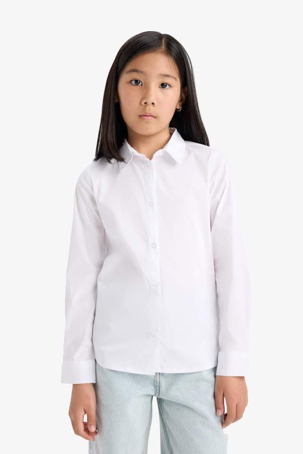 Girls' Slim Fit Long Sleeve School Shirt