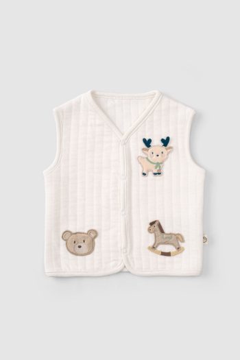 Quilted Animal Appliqué Cream Baby Vest