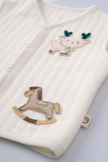 Quilted Animal Appliqué Cream Baby Vest