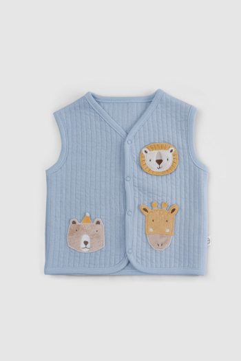 Quilted Blue Baby Vest with Animal Appliqué