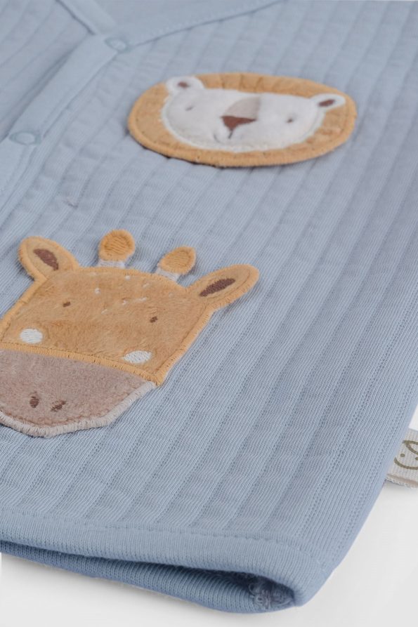 Quilted Blue Baby Vest with Animal Appliqué