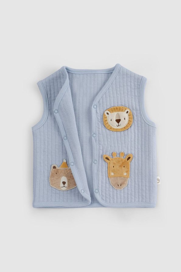 Quilted Blue Baby Vest with Animal Appliqué
