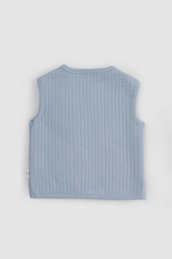 Quilted Blue Baby Vest with Animal Appliqué