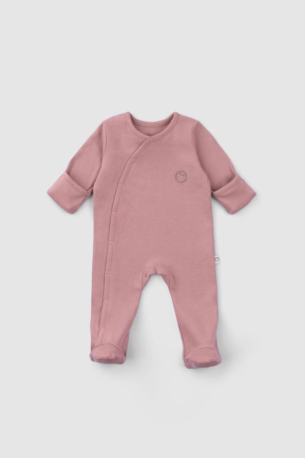 Organic Cotton Baby Sleepsuit Set with Mittens and Feet in Dusty Pink