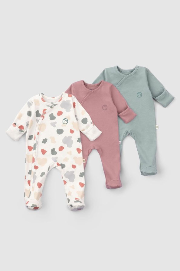Animal Print 3-Piece Organic Cotton Baby Sleepsuit Set with Mittens