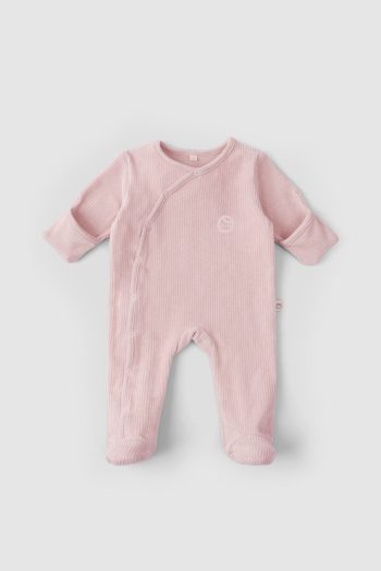 Pink Velvet Baby Overall with Built-in Gloves