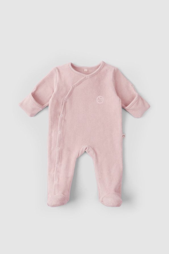 Pink Velvet Baby Overall with Built-in Gloves